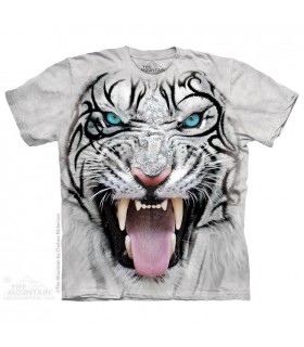 Big Face Tribal White Tiger - Big cat T Shirt The Mountain