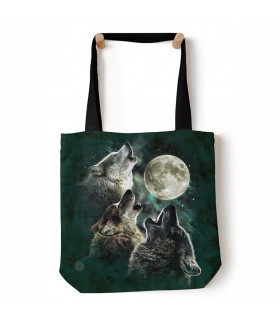 Three Wolf Moon Black Animal Tote Bag 45x45cms The Mountain