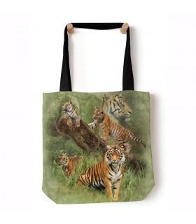 Wild Tiger Collage Green Tote Bag 45x45cms The Mountain