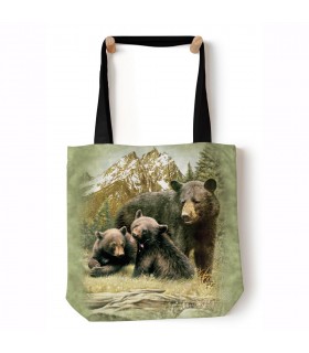 Black Bear Family Green Animal Tote Bag 45x45cms The Mountain