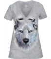 Tee-shirt femme motif loup avec col en V - T-shirt Wolf DJ