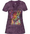 Tee-shirt femme motif chat avec col en V - T-shirt chat