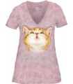 Tee-shirt femme motif chat avec col en V - T-shirt chat