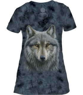 Tee-shirt femme motif loup avec col en V - T-shirt loup