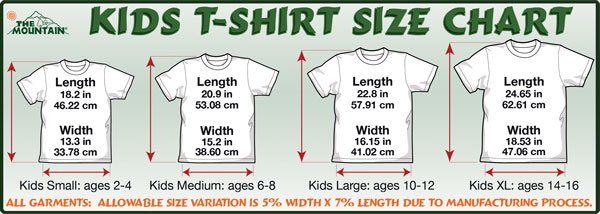 child t shirt size chart us